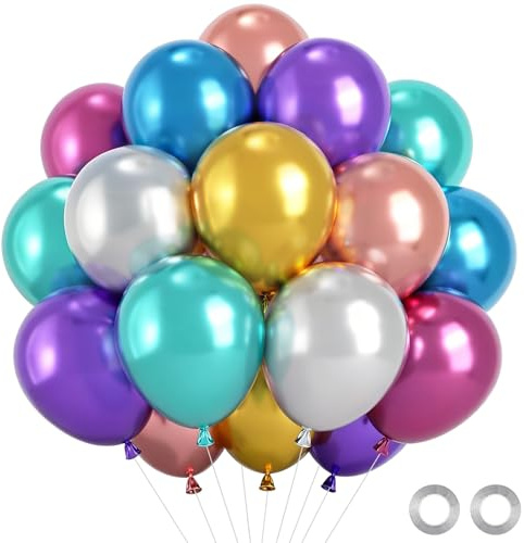 Wayfun 52 Globos de Cumpleaños Colorido, 12 Pulgadas Globos Metálicos Multicolores, Metálicos Globo Colores, Globo Helio Metalizados de Látex para Decoracion Cumpleaños Fiesta Boda Baby Shower Bautizo