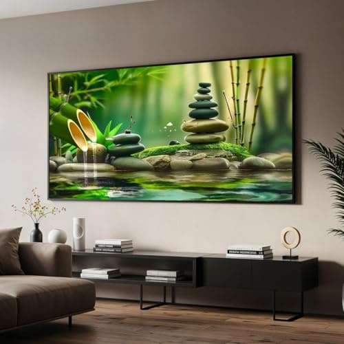 TONGYINLI Grande toile peinte représentant un jardin zen, affiches de pierres de bambou, tableaux de galets, décoration murale d'inspiration nordique (45 x 80 cm/sans cadre)