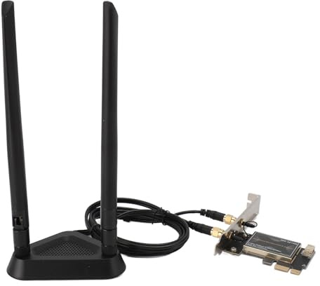 SUNGOOYUE PCIe WiFi 6E-Karte, AX5400 Mbit/s -Band-Wireless-Adapter mit Bluetooth 5.2, 8 DB Dual-Antennen, MU MIMO, OFDMA, Extrem Niedrige Latenz, für 10 11 Openwrt (mit Abnehmbarer Antennenbasis)