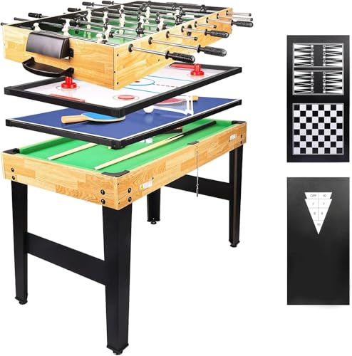 hotsizz 10-in-1 Multi-Spieltisch mit Tischfußball, Tischtennis, Billardtisch, Air Hockey und mehr, 121 × 61 × 73 cm, geeignet für Erwachsene und Kinder.