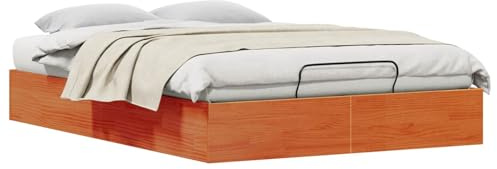 vidaXL Ottoman Bettgestell mit Stauraum Wachsbraun 135 x 190 cm, Hübsches Staubett, modernes rechteckiges Design, Gaslift-Rahmen, praktischer Platzsparer, massives Kiefernholz