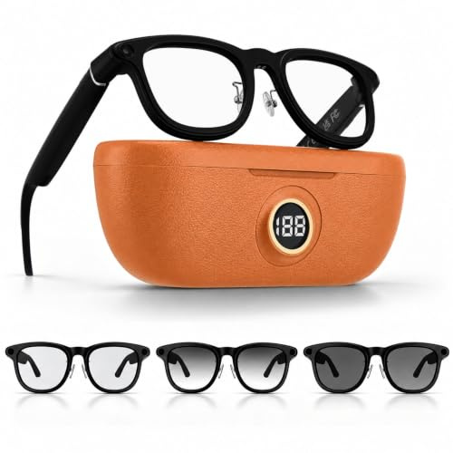 AI Smart Glasses mit 4K HD-Kamera, 1200P Camera Brille mit Videoaufzeichnung, Simultanübersetzung & GPT-Objektidentifizierung, Photochrome Gläser, Inklusive 3600mAh Ladecase