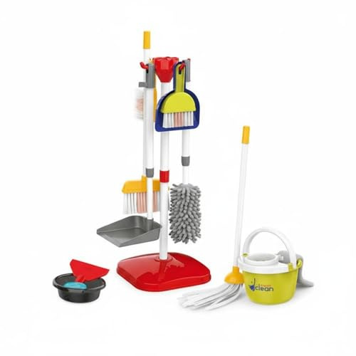SZLIFE Aspirapolvere Bambini Giocattolo Pulizia Inclusi Scopa Secchio Paletta Spazzole Realistico con Supporto Ordinato Adatto per Gioco Immaginativo Regalo Bambini , SET 667-74 Rosso