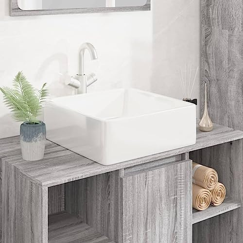 Ziaphsol Lavabo da appoggio in ceramica, bianco, 37 x 37 x 13 cm, quadrato, lucido, per bagno, WC degli ospiti, lavandino con foro di scarico da 4,5 cm