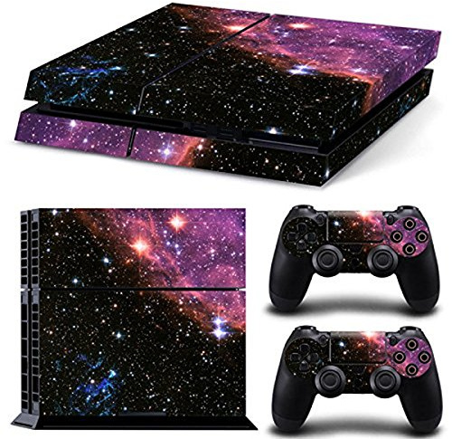 DOTBUY PS4 Skin Aufkleber Sticker Design Folie schützende Haut Schale für Sony Playstation 4 Konsole und 2 Dualshock Controller (Dark Pink Galaxy)