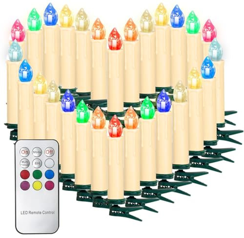 SunJas 40 er Weihnachtskerzen RGB LED Kerzen Weihnachtsbaumkerzen bunt kabellos Christbaumkerzen Lichterkette Weihnachtsbeleuchtung Fernbedienung Timer