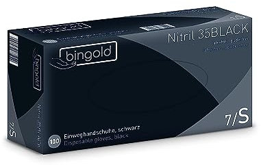 BINGOLD Gants Nitril 35 BLACK, gants jetables nitrile noir, taille S, boîte de 100 635101