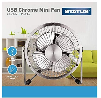 Status USB Desk Fan, 4 Inch Portable Mini Single Speed Small Chrome Fan, SUSBCRMFAN1PKB4