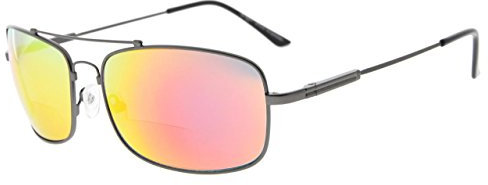 Eyekepper Bifokal Sonnenbrille mit biegsamer Brücke und Bügel Erinnerung Lesen Lesehilfe Leicht Titan (Gunmetal Rahmen Rot Spiegel, 2.00)