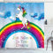 ABAKUHAUS Einhorn Duschvorhang, Einhorn Regenbogen-Fantasie, Stoffliches Gewebe Badezimmerdekorationsset mit Haken, 175 x 240 cm, Himmelblau Mehrfarbig