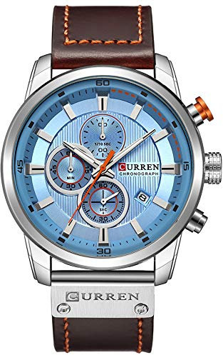 Curren Herren-Armbanduhren, Quarzuhrwerk, analoger Kalender, Armbanduhr für Herren, modisch, wasserdicht, Edelstahl-Band, Schwarz blau