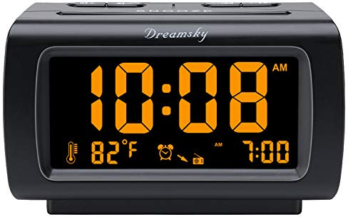 DreamSky Alarm Clock Radios for Bedrooms with Battery Backup, Large Big Numbers with Dimmer Wheel, USB Port, Bedside Digital FM Radio with Sleep Timer, Temperature, Adjustable Volume, Snooze