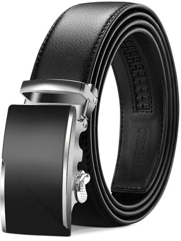 TANGCHAO Gürtel Herren Ledergürtel Ratsche Automatikschließe Business Anzug Gürtel 35mm Breit Schwarz Verbessertes Material 7-HEI-ZD 125CM