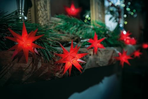 3D LED 9 Sterne 12cm Sternenkette Lichterkette mit Sternen Weihnachtsstern Außenstern wetterfest für außen und innen 13m Kabel von Dekowelt (Rot)