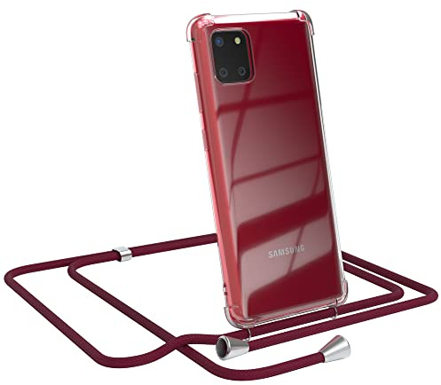 EAZY CASE Handykette kompatibel mit Samsung Galaxy Note 10 Lite Handyhülle mit Umhängeband, Handykordel mit Schutzhülle, Silikonhülle, Hülle mit Band, Stylische Kette für Smartphone, Burgunder Rot
