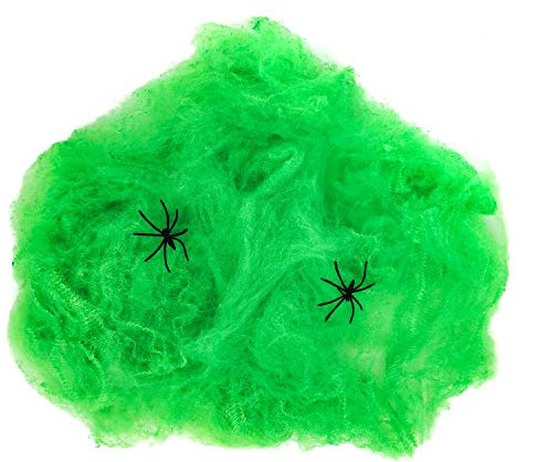 Oblique Unique® 6 Spinnen + Spinnennetz Spinnweben Grusel Horror Tisch Deko Halloween Dekoration Schwarz oder Neon Grün (Neon Grün)