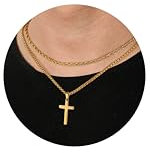 Ursteel Cross Necklace for Men, Stainless Steel Silver Black Gold Layered Rope Chain Cross Pendant Necklace Simple Jewelry Gifts Chain Necklace for Men, 16-26 Inches Box Chain