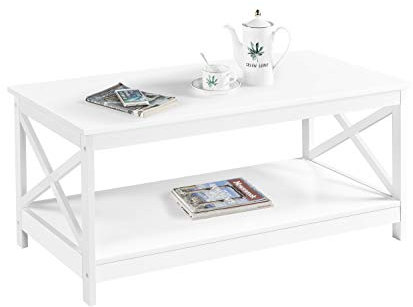 Yaheetech Table Basse de Salon en Bois Moderne Pied X avec 1 Étagère de Rangement Ouvert Meuble de Salon Bureau Chambre Blanc 100 x 50 x 45 cm