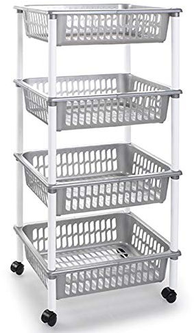 Acan Carro verdulero portaobjetos Multiuso para organizar el Espacio doméstico, Disponible 3 o 4 cestas. Elegir Color y Altura. Ideal para baño, Cocina, Sala y Garaje. (Plata-4 cestas)