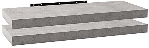 WOLTU 2X Wandregal Wandboard Bücherregal Regale für Deko Wandablagen aus MDF Holz, 2er Set Hängeregal Hell Zement, 60cm RG9319hzt-2