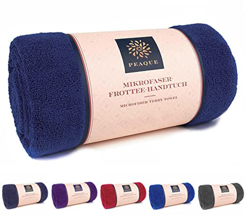 PEAQUE Mikrofaser-Handtuch mit Frottee-Struktur - 1er & 2er Set - Antibakteriell Weich Leicht Saugstark Schnelltrocknend (Navy-Blau, 80x160 cm (2 Stück))