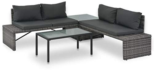 Gartenmöbel, mit GlasTisch,3-TLG. Garten-Lounge-Set,mit Polstern, Poly Rattan Grau