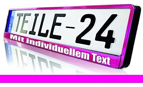 1 Paar Kennzeichenhalter PINK HP mit Wunschtext individuell Bedruckt inkl.Befestigungsschrauben und Fahrzeugscheinhülle