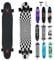 Opurtdor Longboard 118CM Profi Skateboard Komplettes Cruiser Trick 8 Etagen Ahornholz Wood Schwarzes Longboard für Anfänger Erwachsene Teens Mädchen Jungen (Magie Kariert)