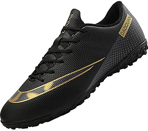 AOWENDI Football Boots Men's Breathable Turf Trainers Outdoor Cleats Professional Athletics Sneakers Teens Wear-Resistence Soccer Shoes Non-Slip Unisex Black 34, 2 UK Child