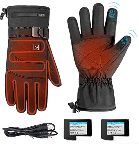 ANKBOY Gants Chauffants Alimentés par Batterie Rechargeable Moto Gants Étanches Homme Femme Chauffe-Mains 3.7V 4000mAh 3 Niveaux de Chauffage Écran Tactile Gants pour Ski Bicyclette Pêcher Cyclisme