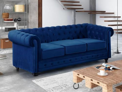 Vente-unique - 3-Sitzer-Sofa, Chesterfield, Velours, Kînigsblau
