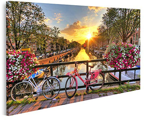 islandburner Bild auf Leinwand Amsterdam Sommer Sonnenaufgang Schön Über Holland Blumen Fahrrad Brücke Frühling Drucke Kunst Poster Wandbild