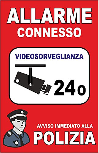 NEW CARTELLO SEGNALETICO - ALLARME CONNESSO - Adesivo Extra Resistente, Pannello in Forex, Pannello In Alluminio (ADESIVO 20X31 cm)