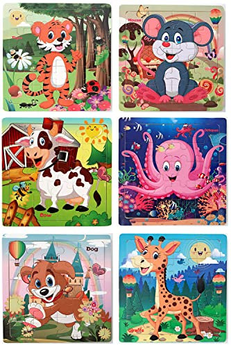 JIANGTYH Puzzles für Kinder im Alter von 3–5 Jahren, 20-teiliges buntes Holzpuzzle-Set mit 6 lebendigen Themen, Gehirnentwicklung, Lernspielzeug-Set für Jungen und Mädchen (6 Puzzles)