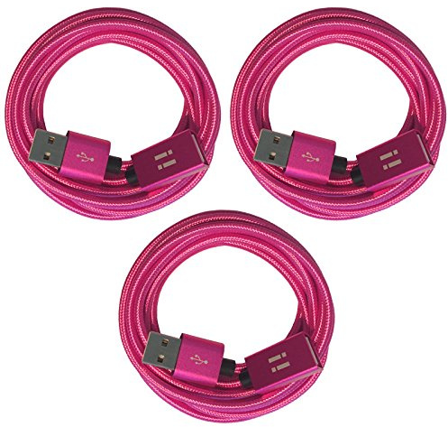 i! - 3in1 Set (1m + 2m + 3m) Premium Nylon USB Verlängerung Verlängerungskabel - A-Stecker auf A-Buchse - pink