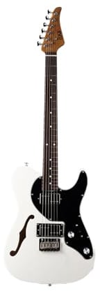 EART Gitarren E-TT72 Semi Hollow Humbucker Pickups Feste Brücke E-Gitarren(Weiß)