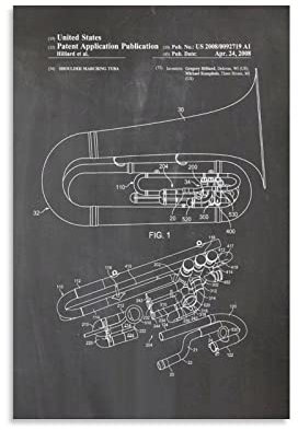Tuba Patent Instrument Poster Musik Raum Dekoration Musik Lehrer Geschenk Kunstwerke Leinwand Poster Wand Kunstdrucke Home Modern Decor 30 x 45 cm