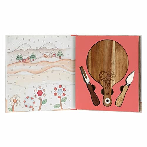 THUN - Set di Tagliere e Coltelli per Formaggi - Linea Regali d'inverno - Idea Regalo Natale 2022 - Acciaio Inox, Legno d'acacia - Ø 17 cm, Coltellini 15 cm, 16 cm