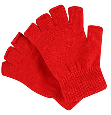 LTWOTEJNG Handschuhe zeigen feste Woll-Damen-Radsport-Stretch-Herren-Strickhandschuhe und farbige Fingerschreibhandschuhe Lange Handschuhe Rot