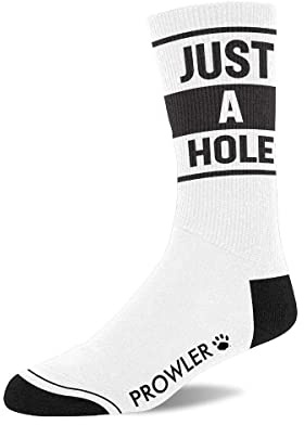 Prowler RED Just A Hole Socks – White Crew Socks with Bold Slogan Paw Logo | Comfortable Cotton Blend, One Size UK 6–11