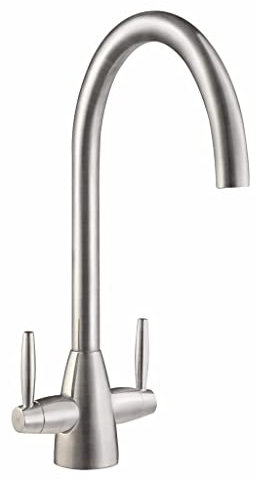 Liquida LT03BN Monobloc Swan Neck Twin Lever Brushed Nickel Kitchen Mixer Tap