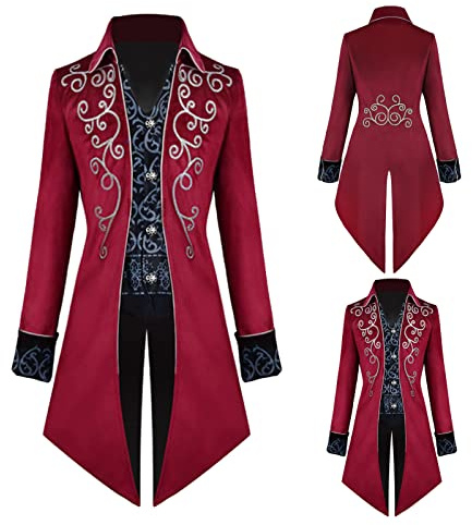 TTOKGZG Cappotto vintage steampunk, da uomo, gotico medievale, in velluto, con ricamo, uniforme vittoriana per feste a tema steampunk, feste danzanti, Halloween