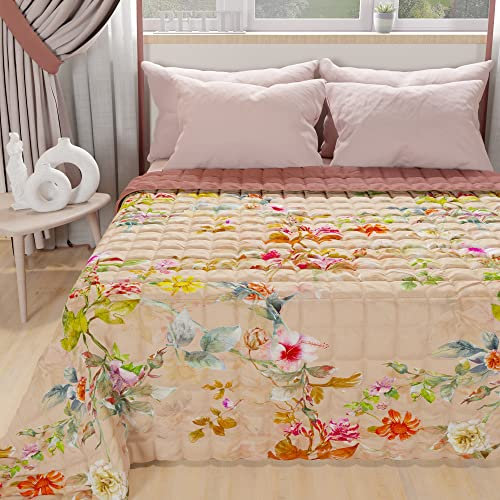 PETTI Artigiani Italiani - Copriletto Piazza e Mezza Estivo 220x260cm 100 g/m² Double Face, Trapuntino Piazza e Mezza Primaverile, Trapunta Leggera, Spring Cipria, 100% Made in Italy