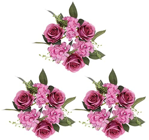 BESPORTBLE 3st Kerzengirlande Tischkranz Falschen Rosen Kerzenringkranz Teelicht-Kerze-Kranz Frühlingsfest Girlanden Blumenaufsätze Für Tische Künstliche Die Blumen Violett Plastik