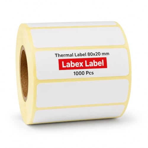 Thermoetiketten 80x20 mm auf Rolle – Barcode EAN Regaletiketten – 1 Rollen 1000 Etiketten – Thermodirekt ohne Farbband – kompatibel mit Zebra, TSC, Godex – Labex Label