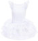 Kinder Mädchen Ballettkleid Ballettanzug Tanzkleid Ballettbody Tanzbody Ballerina Kostüm Balletttrikot Turnbody mit Tütü Rock Set Baumowlle Ballett Kleider Turnanzug Gymnastikanzug Weiß 5-6 Jahre