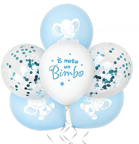 24pz Palloncini Nascita Bimbo È nato un bimbo Palloncini Elefantino Azzurri Bianchi Decorazione Allestimento Addobbi Nascita Bambino Battesimo