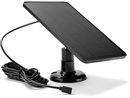 popyes Chargeur Solaire pour Camera 10W 5V Panneau Solaire Chargeur Batterie Étanche IPX6 avec Support Réglable, Câble 3M avec Port DC5521/USB-C pour Lumière et Caméras de Surveillance Extérieure
