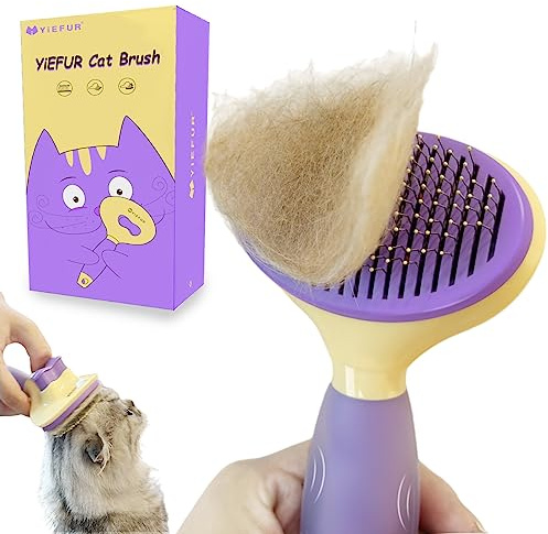 Cat Brush for Grooming and Removing Loose Fur, Self-Cleaning Silicone Brush for Short and Long Haired Cats, Cat Gift for Pet Lovers, Purple
