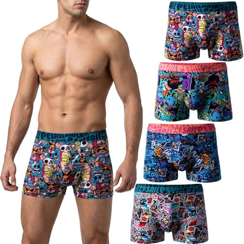 Pesail Herren Boxershorts 8er Pack aus Baumwolle und Modal, Größen M-6XL, Bequeme Unterhose mit witzigen Motiven, enganliegende Retroshorts ohne kratzenden Zettel